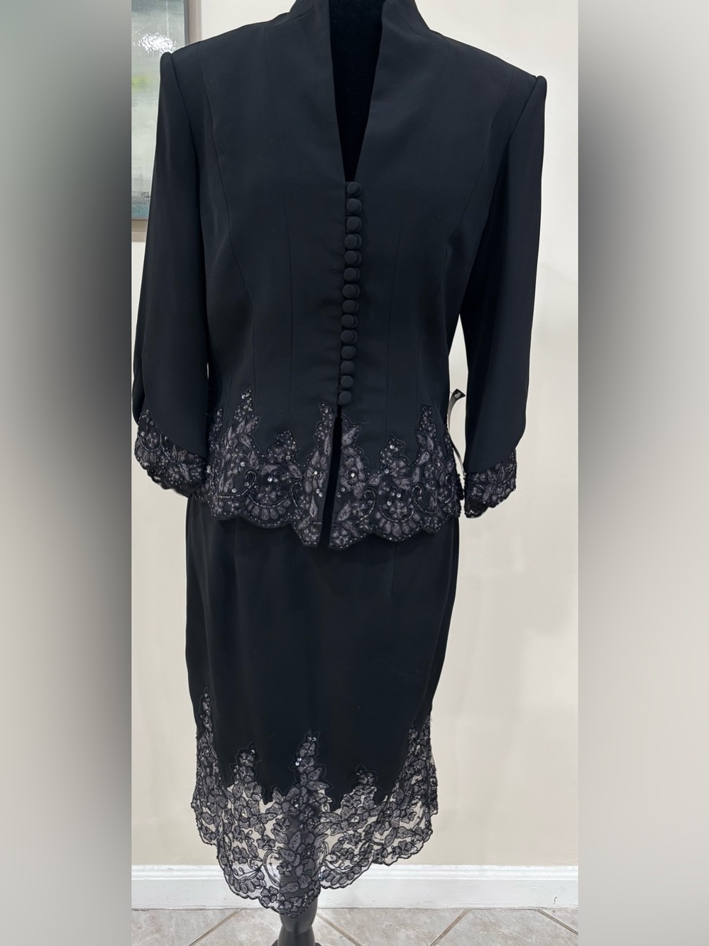 Montage by Mon Cheri Black Lace Trim Skirt Set